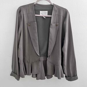 BCBGeneration Open Jacket Front Peplum LARGE Gray Long Sleeves Ruffled Hem NWOT